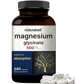 NatueBELL 벨 마그네슘 복합체 보충제 500mg 300캡슐  10가지 활성 형태 - 글리시네이트 구연산염 타우레이트 등 100% 킬레이트 및 정제 뼈 심장 근, Magnesium Glycinate 500mg, 1개, 300정