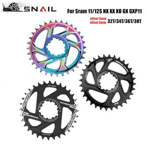 Snail GXP 라운드 체인링 Sam Eagle 28 30 32 34 36 38 40t 톱니 휠 X9 X0 XX1 XO1 MTB 자전거용 오프셋 3mm 6mm, 9)Black 6mm Offset 36T, 1개