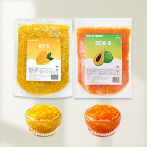 망고특가 cafe fruit 망고청 1kg 파파야청 1kg 과육이살아있는 과일청 SET