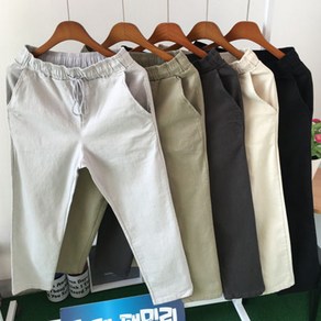 황제패밀리 빅사이즈 스판 일자핏 10부 허리밴딩 면바지 (M~3XL)