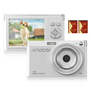 Andoe IPS 50MP 2.8인치 IPS패널 4K 디지털 카메라, 화이트