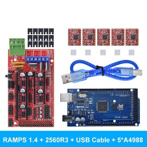 아두이노 키트 코딩 입문 교육 보드 점퍼선 3D 프린터 메가 2560 R3 + 램프 1.4 제어판 5 개 A4988 또는 DR, 1개