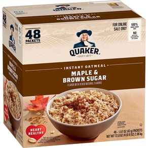 Quake Instant Oatmeal Maple & Bown Suga Individua Quake 인스턴트 오트밀 메이플 및 흑설탕 개별 패킷 1.51온스(48팩, 48개