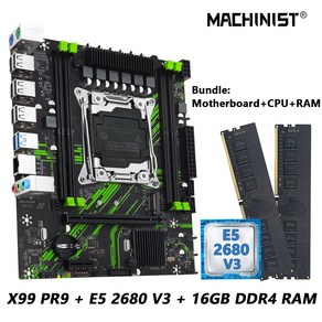 호환 MACHINIST X99 메인보드 키트 인텔 제온 E5 2680 V3 CPU DDR4 8GB x2 2133MHz 듀얼 채널 RAM 세트 컴퓨터 콤보 PR9, [01] 메인보드, 1개