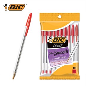 BIC 볼펜 크리스탈 1.0mm 빅볼펜 10P 세트, 10개, 레드