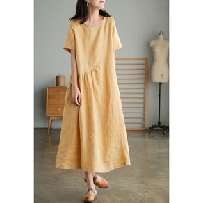 COBOTOR 여성 린넨 원피스 오버핏 언발 a라인 캐주얼 여자 봄 여름 가을 반팔 롱원피스 linen dress women XK0120