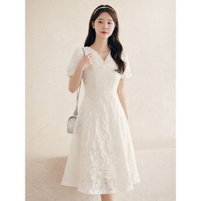 시크라인 XXL까지 하트넥 퍼프 밴딩 슬리브 플레어 플라워 자수 원피스 여름 리조트룩 휴양지 세레머니 데이트 빅사이즈