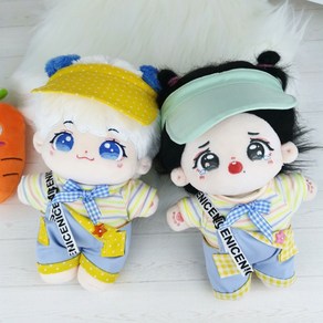 10cm 15cm 20cm 30cm 인형 옷 썬캡 블루 멜빵바지 커플 세트, D