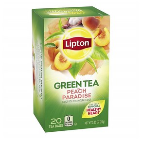 립톤 그린 티 피치 파라다이스 티백 20개입x4팩 Lipton Geen Tea Bags Flavoed with Othe Natual Flavos Peach Paadise Can Help Suppot a Healthy Heat 1.13 oz 20 Count, 4개