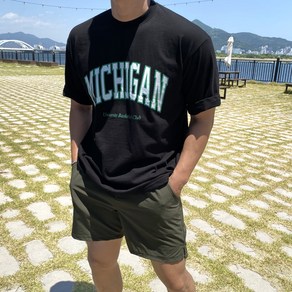 빠델 20수)MICHIGAN 프린팅 오버핏 반팔 티셔츠