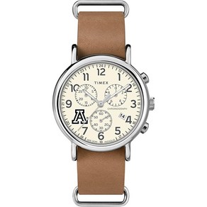 Timex Tibute 남성용 대학 위켄더 크로노 40mm 쿼츠 가죽 스트랩 미시간 주 스파르탄 모던.