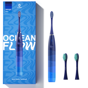 [한정특가 32800원]오클린 Oclean Flow 음파전동칫솔본체+칫솔모 3개 1년 2번만 충전 분당 76000회 IPX7방수, 블루, 1개, 블루세트