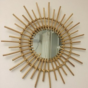 DSFCP 라탄 거울 현관 문걸이 거울, 태양골드48CM