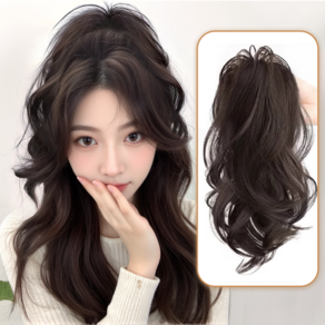 HAIRCUBE 무결펌 포니테일 가발 집게핀 웨이브 부분가발 35cm, 1개, 다크브라운