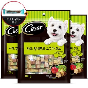 시저 NEW 프리미엄 한입 세미모이스트 간식 3종세트 100g X 3, 사과&양배추&고구마큐브 3팩 300g, 3개