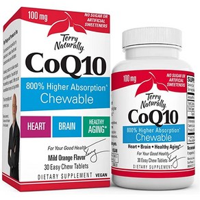 Tey Natually CoQ10 츄어블 100 mg - 30 Easy Chew Tablets - 8X 더 높은 흡수 CoQ10 - 강력한 항산화제 - 세포 에너지 건강한 노화 두뇌, 1개, 30정