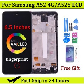 LCD 터치 스크린 디지타이저 프레임 수리 부품 포함 삼성 A52 4G A525 A525M A525FDS 6.5 인치 슈퍼 AMOLED, 없음, 없음, 1)AMOLED BlackFame, 1개