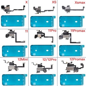 플렉스 케이블이 있는 이어 스피커 X XR XS 11 12 미니 프로 맥스용 상단 라우드 스피커 및 방수 테이프 교체