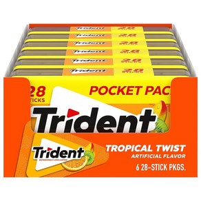 Tident Topical Twist Suga Fee Gum 6 Pocket Packs of 트라이던트 트로피컬 트위스트 무설탕 껌 28개들이 포켓 팩 6개(총 168개, 147.42g, 1개