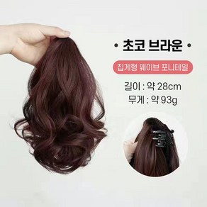 애니상회 웨이브 묶음집게가발 포니테일위그, 초코브라운, 1개