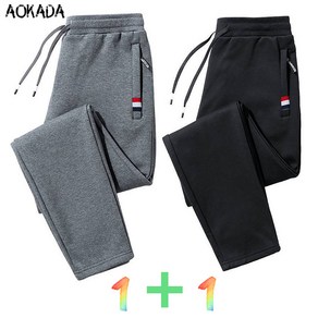 AOKADA 기모바지 남자 겨울 1+1 안감 바지 기모 두께 운동복 작업복 루즈핏 사이즈 허리끈 조절 밑단 조임 바지 스트레이트 핏 바지 2P