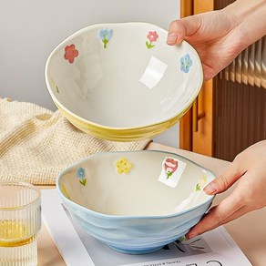 라멘그릇 일본식 수공 도자기 라멘 그릇 가정용 대형 인스턴트 국수 레스토랑 7 인치, 1개, 04 7 inch pink, 01 othe