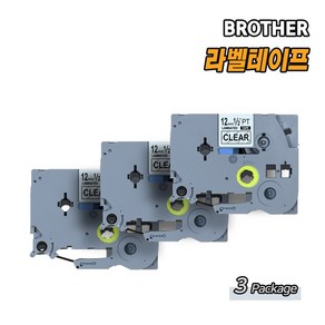 올데이컴퍼니 브라더 BROTHER 호환 라벨테이프, 12mm, 3PAC, 투명바탕/검정글자