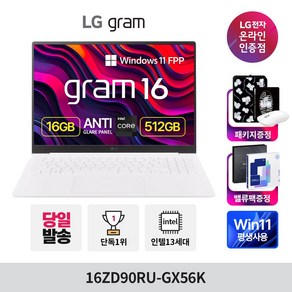 LG전자 2024 그램 16 코어i5 인텔 13세대, 스노우 화이트, 512GB, 16GB, WIN11 Home, 16ZD90RU-GX56K