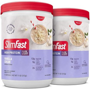 SlimFast 식사 대용 고단백질 스무디 믹스 바닐라 크림 파우더 12회 분 2팩, 23.84 Ounce (Pack of 1)