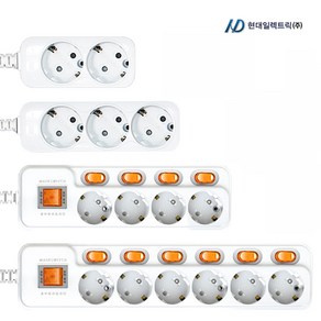 현대 국산 안전 접지 멀티탭 개별스위치 일반 2구 3구 4구 5구 6구 1.5M 3M 5M 10M 과부하차단 멀티콘센트, 일반 3구, 1개, 2m