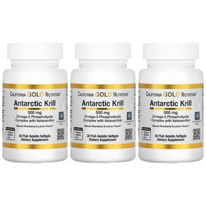 Califonia Gold Antactic Kill Oil Omega-3 남극크릴오일 Astaxanthin 함유 500mg 피쉬젤라틴, 3개, 30정