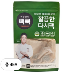 백종원의빽쿡 깔끔한 다시팩, 120g, 4개