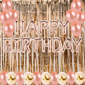 라이프그래피 생일풍선 가랜드 + 풍선 15p + 컨페티 풍선 5p + 커튼 2p 세트, 로즈골드, 1세트
