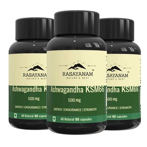 인도정품 Rasayanam 프리미엄 아슈와간다(아쉬아간다) Ashwagandha Ksm-66(500mg) 120정(60정x2팩), 180정, 2개, 60정