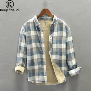 Keep Casual 남성 캐주얼 기모 체크 셔츠 남성 도톰 코트