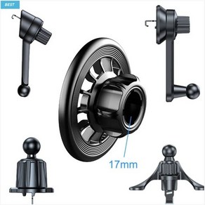 모퀸 17mm 맥세이프 볼 헤드 마운트 송풍구 차량용 휴대폰 거치대 부품 호환 링스티커 포함 마그네틱 플레이트, 맥세이프 자석 17mm 볼 해드+매세이프링 스티커