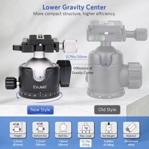 삼각대머리 EVUMO 프로페셔널 볼 헤드 로우 프로파일 금속 삼각대 모노포드 디지털 DSLR 카메라용 최대 하, 한개옵션1, 한개옵션0
