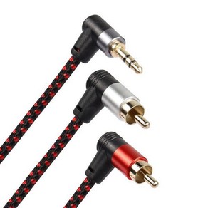 스마트폰 스피커 MP3 태블릿 등을 위한 RIIEYOCA 90도 직각 3.5mm ~ 2 RCA 케이블 6FT 2RCA 수컷 ~ 3.5mm TRS 수컷 스테레오 Y 스플리터, (Black+ed/2m), 1개