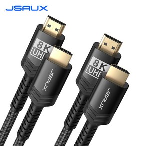 JSUAX HDMI Ve 2.1 UHD 8K 케이블 모니터 케이블 블랙, 1.8m, 2개입