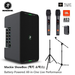 [MACKIE]맥키 쇼박스 SHOW BOX 충전식 블루투스스피커 +JBL AS-3 듀얼 무선핸드마이크 +BS-10 T자마이크스탠드+ST206스피커스탠드 세트