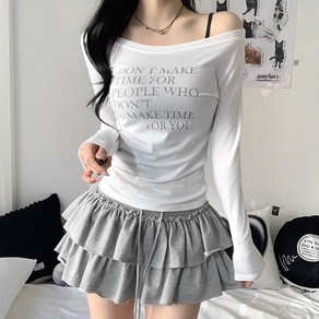 [날씬여리/3col] 해프닝 원숄더 레터링 시스루 긴팔 티셔츠