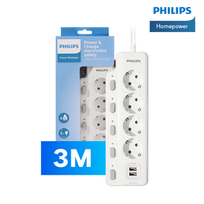 필립스 USB멀티탭 고용량 과부하차단 개별스위치, USB 2포트 4구, 3M, 1개, 3m