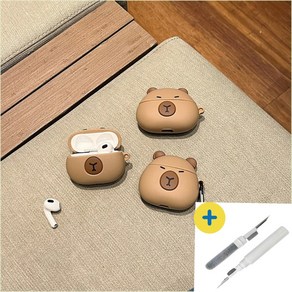 aipods4 에어팟 4세대 귀여운 카피바라 캐릭터 실리콘 케이스 카라비너 증정, 1개