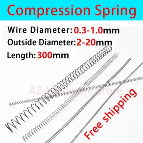 압축 스프링 압력 와이어 직경 0.3-1.0mm 외경 2mm-20mm 길이 300mm 릴리스 리턴 1 개, 01 300mm, 13 14mm, 05 0.7mm, 1개