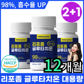 웰빙홀릭 리포좀 글루타치온 인지질코팅 HACCP 식약처인증 리포조말 500mg 비타민c 콜라겐, 3박스, 120정