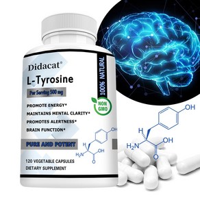 프리미엄 L-티로신 보충제 - 정서적 건강 집중력 인지 기능 에너지 정신 선명도 L-티로신 뇌 기능 향상, 1박스, 60정