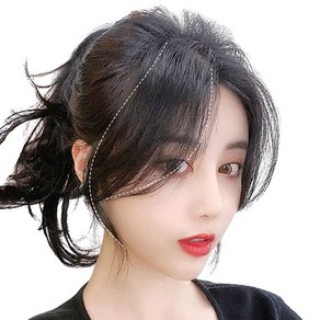 여성 옆머리 가발 인모 앞머리 똑딱이 붙임머리 부분가발 1세트25cm 슬림소녀 Women's wigs