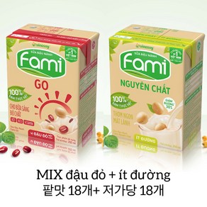 FAMI VINASOY 베트남 파미 두유/2종 세트 (팥맛/저가당맛), 36개, 200ml, 36개, 200ml