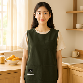 수티풀 롱버전 조끼형 방수 카페 바리스타 앞치마, 1개, 다크카키