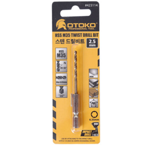 OTOKO 스텐 드릴비트 2.5mm 철기리 HSS M35 재질 육각 생크 개별포장, 5개